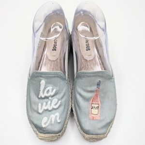 Soludos La Vie En Rose smoking slipper espadrille blue pink size 6.5
